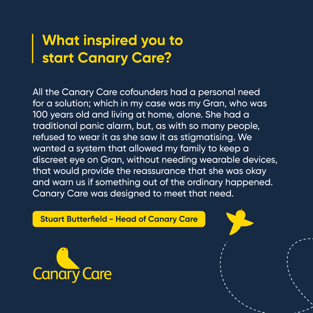 canary_care's tweet image. Say hello to Stuart, the Head of #CanaryCare 👋

We caught up with Stuart to discuss how his family&apos;s past experiences using traditional tech-enabled care devices inspired the launch of Canary Care.

Read more  👇

#SmartHomeMonitoring #TEC #TechEnabledCare