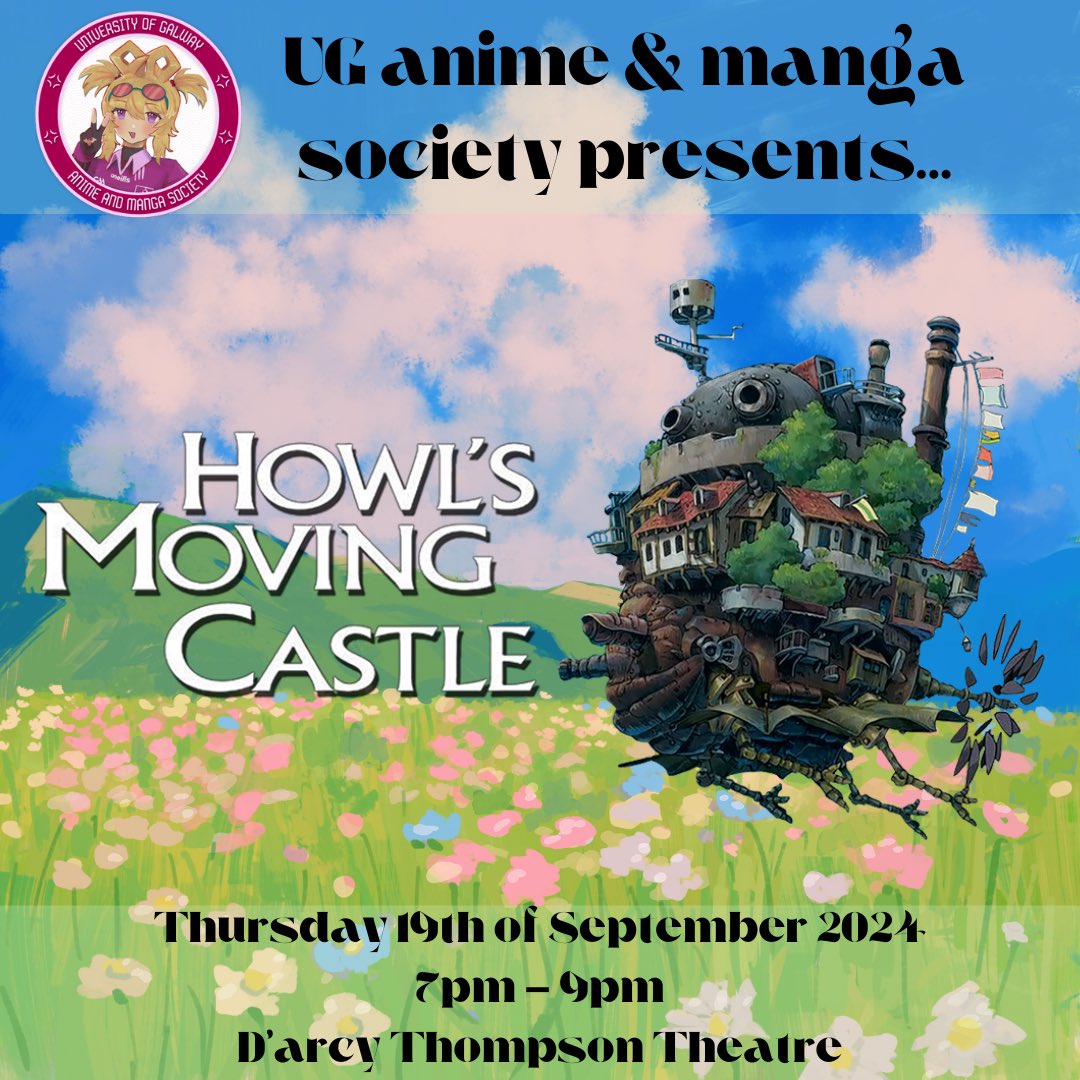 Hello everyone!! Can you image we are already onto our second event!?! This Thursday we are watching Howl’s Moving Castle! 
Sophie has an uneventful life at her late father's hat shop, but all that changes when she befriends wizard Howl, who lives in a magical flying castle.