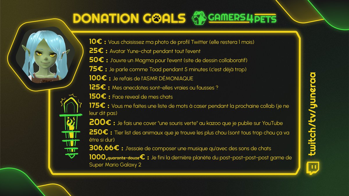 Yuneraa - Vtuber FR (Music Comms CLOSED) (@yuneraaa) on Twitter photo COUCOU ! Voici mes donations Goals pour l'évènement caritatif <a href="/gamers4pets/">Gamers 4 Pets</a> !
On se retrouve du 1 au 6 octobre sur Twitch ! (x.com/Yuneraaa/statu…)
#vtuberfr #vtuber #gamers4pets #caritatif COUCOU ! Voici mes donations Goals pour l'évènement caritatif <a href="/gamers4pets/">Gamers 4 Pets</a> !
On se retrouve du 1 au 6 octobre sur Twitch ! (x.com/Yuneraaa/statu…)
#vtuberfr #vtuber #gamers4pets #caritatif