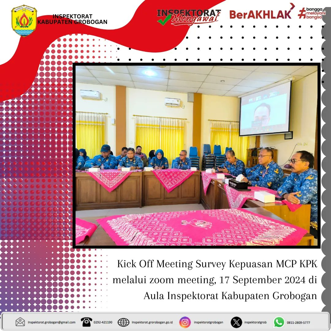 inspektoratgrob's tweet image. Kick Off Meeting Survey kepuasan MCP KPK secara zoom meeting, 17 September 2024 di Aula Inspektorat Kabupaten Grobogan.
@MochSusilo1
#mcp2024 #mcpkp #apip #inspektoratdaerah #groboganbersemi