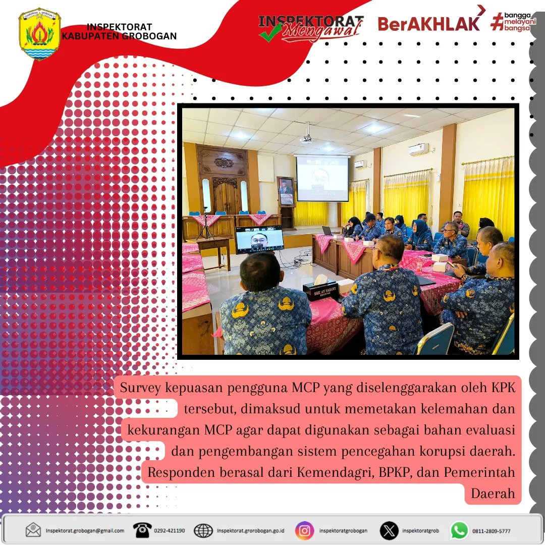 inspektoratgrob's tweet image. Kick Off Meeting Survey kepuasan MCP KPK secara zoom meeting, 17 September 2024 di Aula Inspektorat Kabupaten Grobogan.
@MochSusilo1
#mcp2024 #mcpkp #apip #inspektoratdaerah #groboganbersemi
