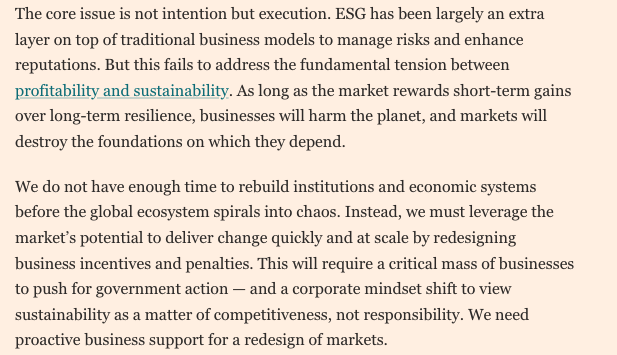 Jesse Griffiths (@jesselgriffiths) on Twitter photo "As long as the market rewards short-term gains over long term resilience, businesses will harm the planet, & markets will destroy the foundations on which they depend."
Only govt action can align business incentives + a safe planet.
ft.com/content/47b334…
<a href="/Lindsay_Hooper/">Lindsay Hooper</a> "As long as the market rewards short-term gains over long term resilience, businesses will harm the planet, & markets will destroy the foundations on which they depend."
Only govt action can align business incentives + a safe planet.
ft.com/content/47b334…
<a href="/Lindsay_Hooper/">Lindsay Hooper</a>