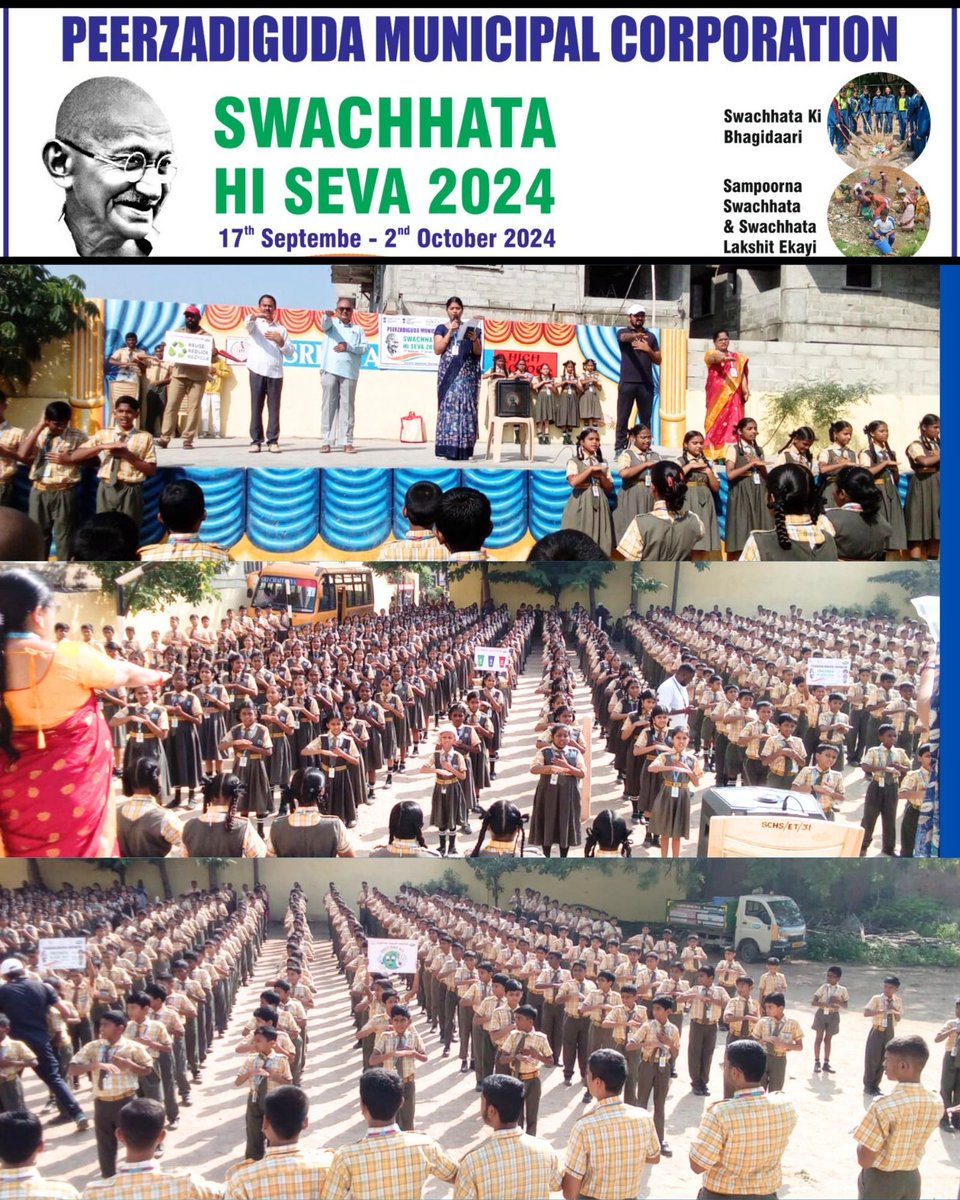 As part of Swachhata Hi Seva 2024 ,Peerzadiguda Municipal Corporation Conducted Pledge  With the school  Children of  Ward 9 (900476) #SwachhataHiSeva #SHS2024 #SwabhavSwachhata #SanskaarSwachhata
<a href="/SwachhBharatGov/">Swachh Bharat Urban</a>
<a href="/ACLB_Medchal/">Additional Collector(LB) MMD</a>
<a href="/AmarS_Inc/">Amar Singh</a>
<a href="/MoHUA_India/">Ministry of Housing and Urban Affairs</a>
<a href="/RoopaMishra77/">Roopa Mishra</a>