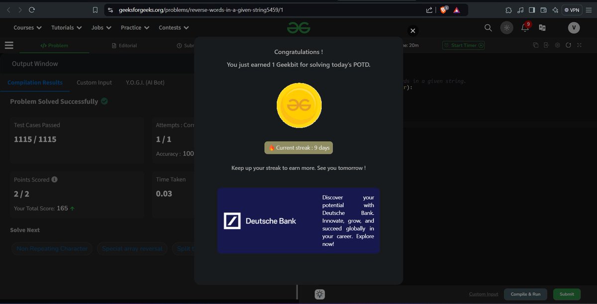 VinitNotFound's tweet image. Day 09
#geekstreak2024  #deutschebank
@geeksforgeeks   @DeutscheBank 
Profile Link - geeksforgeeks.org/user/45vinitt6…