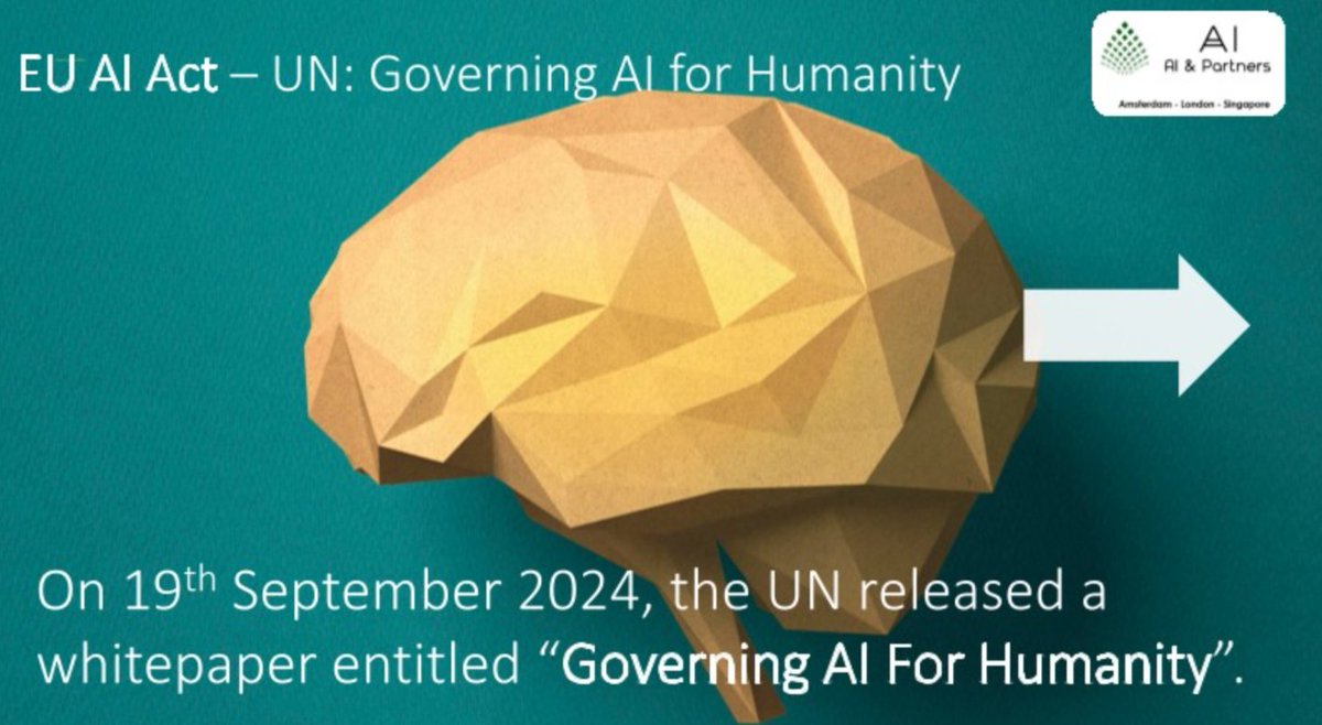 AI & Partners (@ai_and_partners) on Twitter photo How does the EU #AI Act help govern #AI for humanity?
The <a href="/UN/">United Nations</a>'s recent report entitled "Governing #AI for Humanity" report emphasizes the transformative potential of #AI, alongside significant risks that must be managed.
Find out more here > linkedin.com/posts/ai-%26-p…
#AI How does the EU #AI Act help govern #AI for humanity?
The <a href="/UN/">United Nations</a>'s recent report entitled "Governing #AI for Humanity" report emphasizes the transformative potential of #AI, alongside significant risks that must be managed.
Find out more here > linkedin.com/posts/ai-%26-p…
#AI