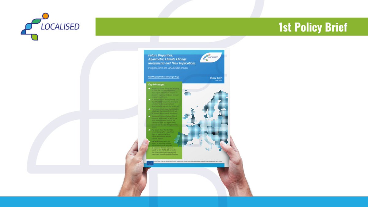 📣 We have released our 1st policy brief "Future Disparities: Asymmetric Climate Change Investments and Their Implications": localised-project.eu/wp-content/upl…
📄 It highlights regional disparities in investment needs for #NetZeroEmissions across Europe, with projections at #NUTS3 level.
