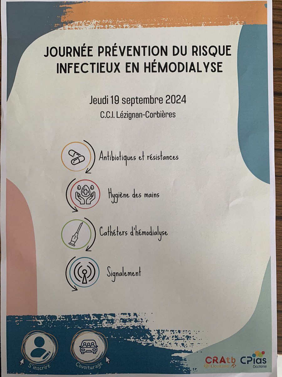 2ème Journée régionale de Prévention du RI en hémodialyse d’Occitanie , une rencontre d’échange et de retour de nos groupes de travail des différents centre de dialyse de la région !
<a href="/Prev_Infection/">RéPIA</a> <a href="/CPIASOccitanie/">CPIAS Occitanie</a> #hemodialyse