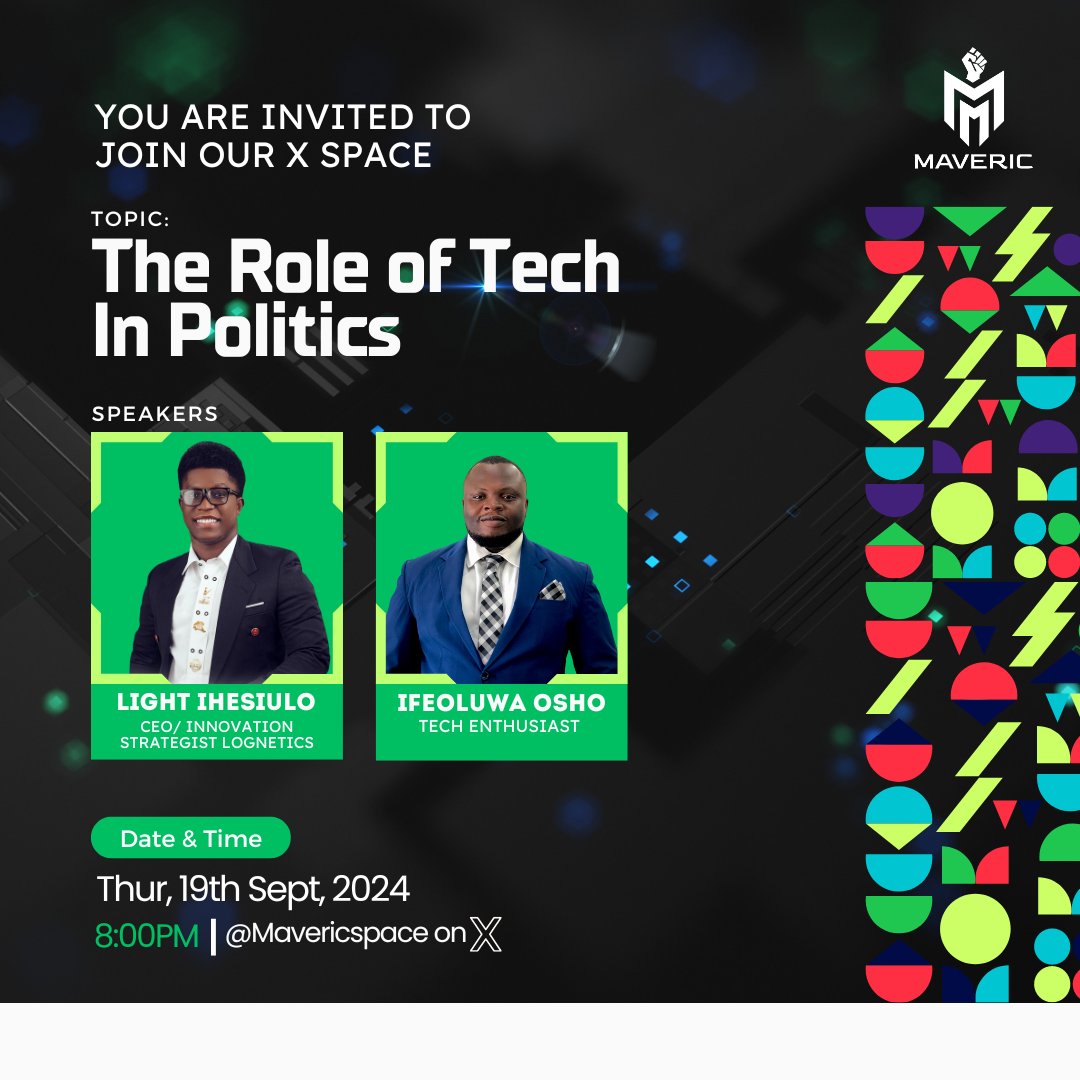 MavericSpace's tweet image. Join us tonight at 8 PM for an engaging discussion on how technology is revolutionizing political engagement and empowering citizens.

Don&apos;t miss this opportunity to explore the intersection of technology and Politics.

#TechInPolitics #DigitalDemocracy #CivicEngagement