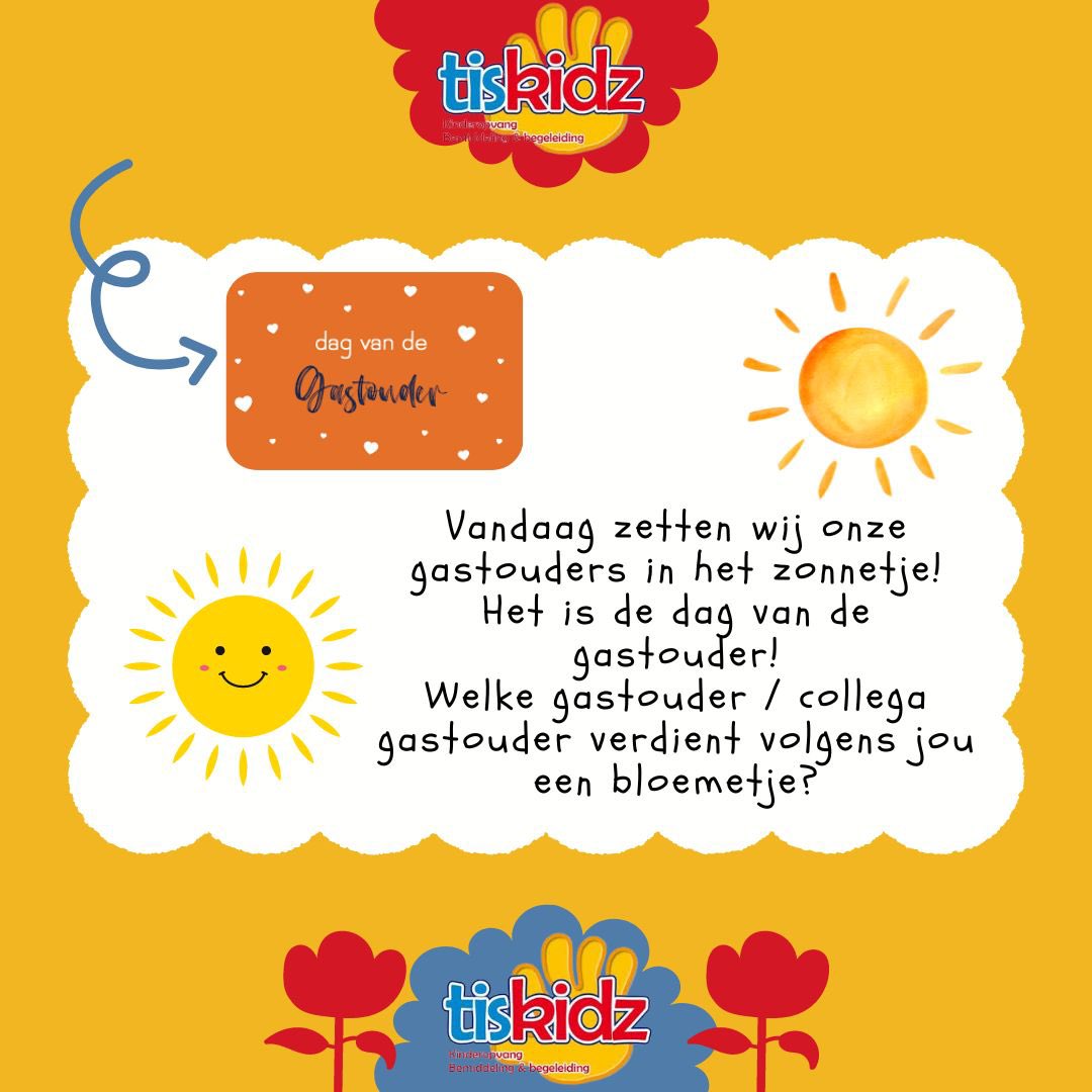 TisKidz's tweet photo. *** Dag van de gastouder ***
 
Vandaag zetten wij onze gastouders in het zonnetje!
 
Taggen maar!
Welke gastouder / collega gastouder verdient er een bloemetje!
 
#dagvandegastouder #dagvandegastouder2024 #gastouder #gastouders
#gastouderopvang #kleinschaligekinderopvang https://t.co/hk0PI787Ta