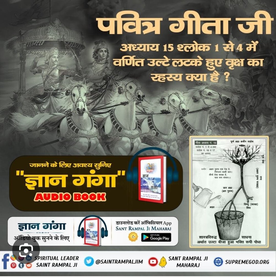 #संत_रामपाल_जी_महाराज
,, अध्यात्म के अध्यन मे वर्णित प्रमाण स्वरूप पवित्र गीता अध्याय 15 श्लोक 1 से 4 मे वर्णित उल्टे लटके हुए पेड़ का क्या रहस्य है।