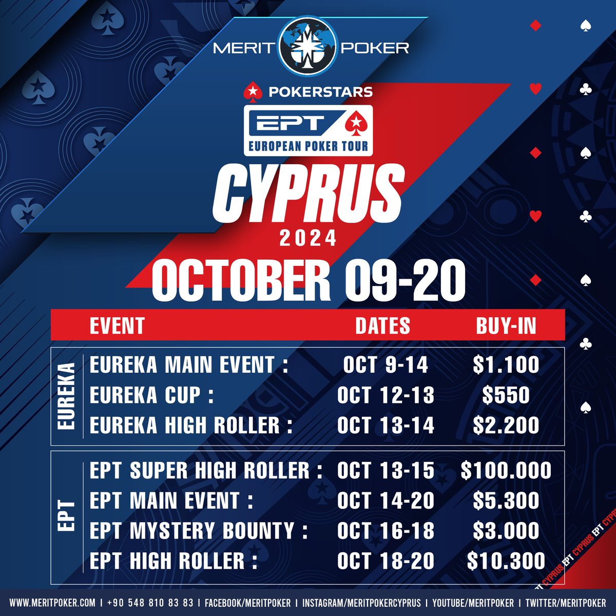 MeritCcove's tweet photo. THE EPT IS COMING ⚡️  
 
The time has come once again! EPT Cyprus is set to make its highly anticipated return from October 9 to 20, nestled in the opulent surroundings of Merit Casino &amp; Hotel. https://t.co/IxFJkt2ihI