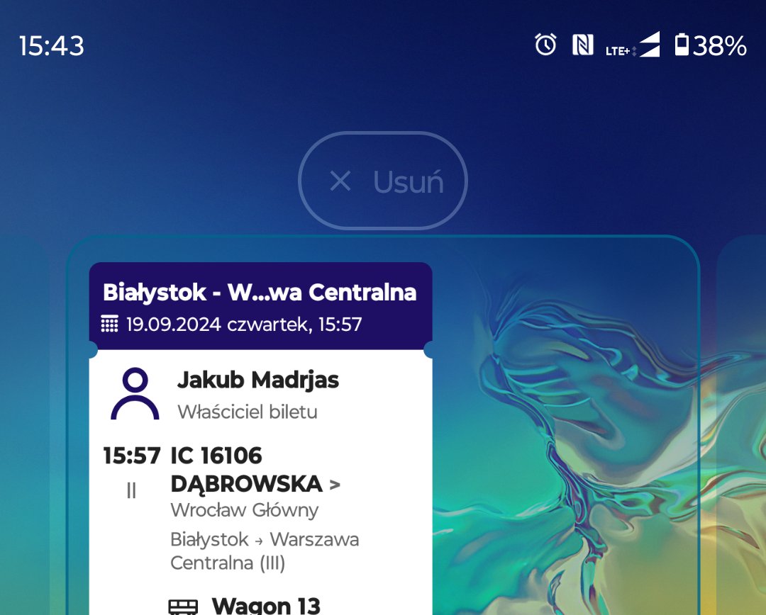 Widget Koleo z podglądem aktywnych biletów...GENIALNE !