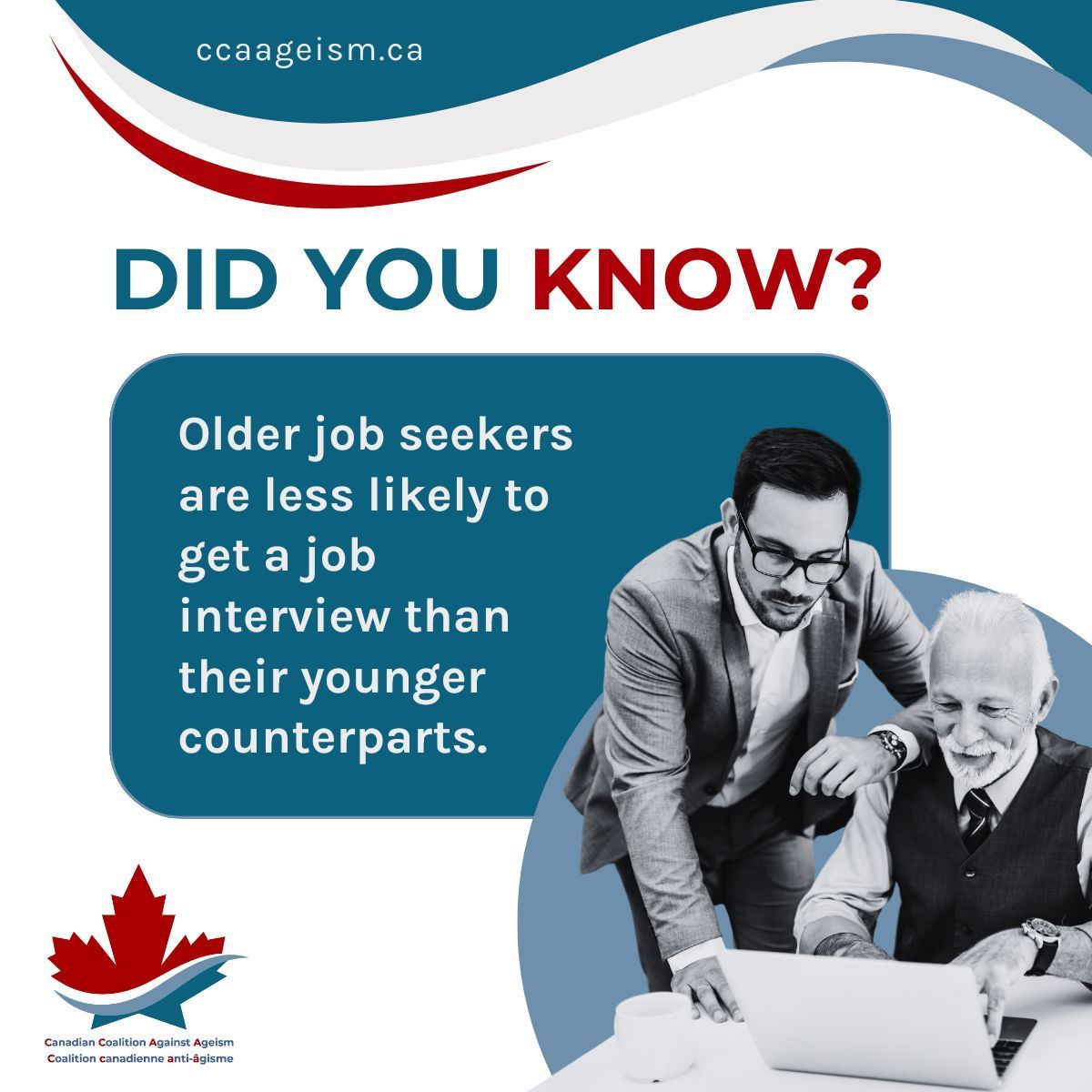 CCAAgeism's tweet photo. Older job seekers are often overlooked due to ageist biases that undervalue their experience and skills. It’s time to change the narrative and recognise the invaluable contributions of all ages!
#EndAgeism #InclusiveWorkplace #ValueExperience https://t.co/sLk7UVl2WI
