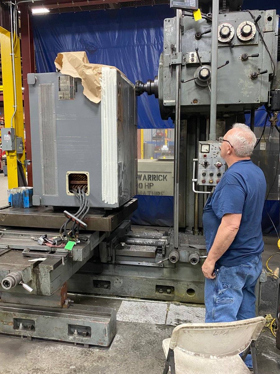 Is quality and reliability important at your plant’s rotating equipment?  That is why at the Air Hydro Power Motor and Pump division we standardize remanufacturing vs. repairs!  This 1250HP for the steel industry is in our Horizontal Boring Mill having the feet milled true.