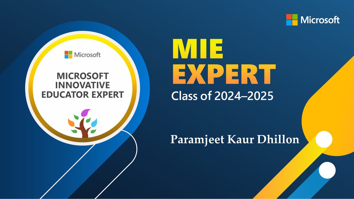 As MIE Experts, joined global community of passionate educators committed to making a difference in lives of students.  #MIEExpertCommunity 2024-2025
Thanks <a href="/MicrosoftEDU/">Microsoft Education</a> <a href="/KnpsIndia/">KNPS Phagwara India</a>  <a href="/charuchhabra2/">Dr. Charu Chhabra</a>     fellow colleagues for the support and encouragement. #SDG4