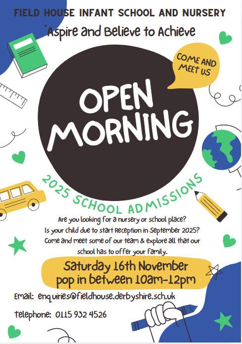 fieldhouseinfs's tweet image. School admissions open on 11th November for the September 2025 Reception intake.

We have an open morning on Saturday 16th November between 10-12 pm (no need to book just pop in).

Please share with anyone looking for a potential nursery and/ or school place.