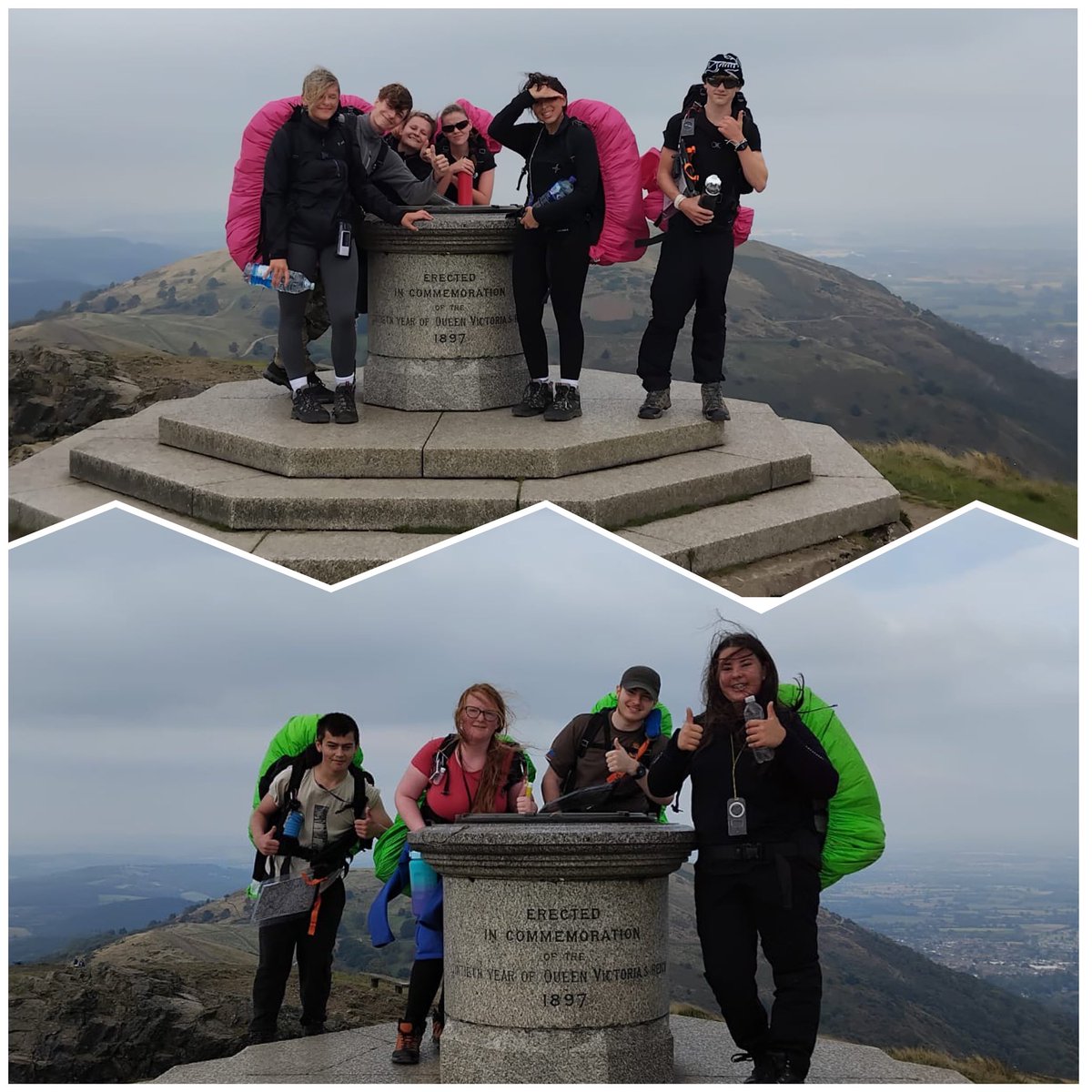 Pink and greens through their summits. Very windy experience! Hold on to hats up here!