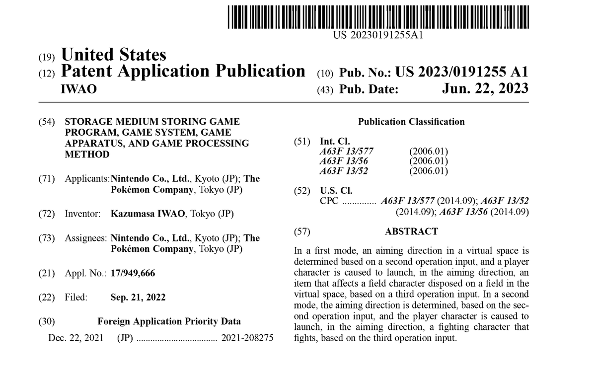 stephentotilo's tweet image. If I'm reading this correctly, here is a Nintendo patent from 2021 for a video game character throwing an item to catch a monster while out in the field ppubs.uspto.gov/dirsearch-publ…
