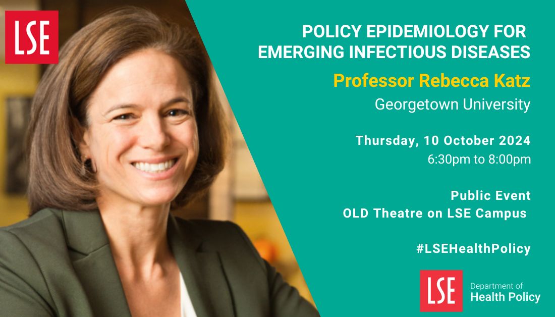 📌Join Prof. Rebecca Katz (<a href="/RebeccaKatz5/">Rebecca Katz</a>) for a public talk on ‘Policy #Epidemiology for Emerging Infectious Diseases,’ chaired by Prof. Larry Kramer, President of <a href="/LSEnews/">LSE</a>. 
Explore #EvidenceBased #DecisionMaking in response to epidemics and #pandemics.🔗bit.ly/4gw9TBc
