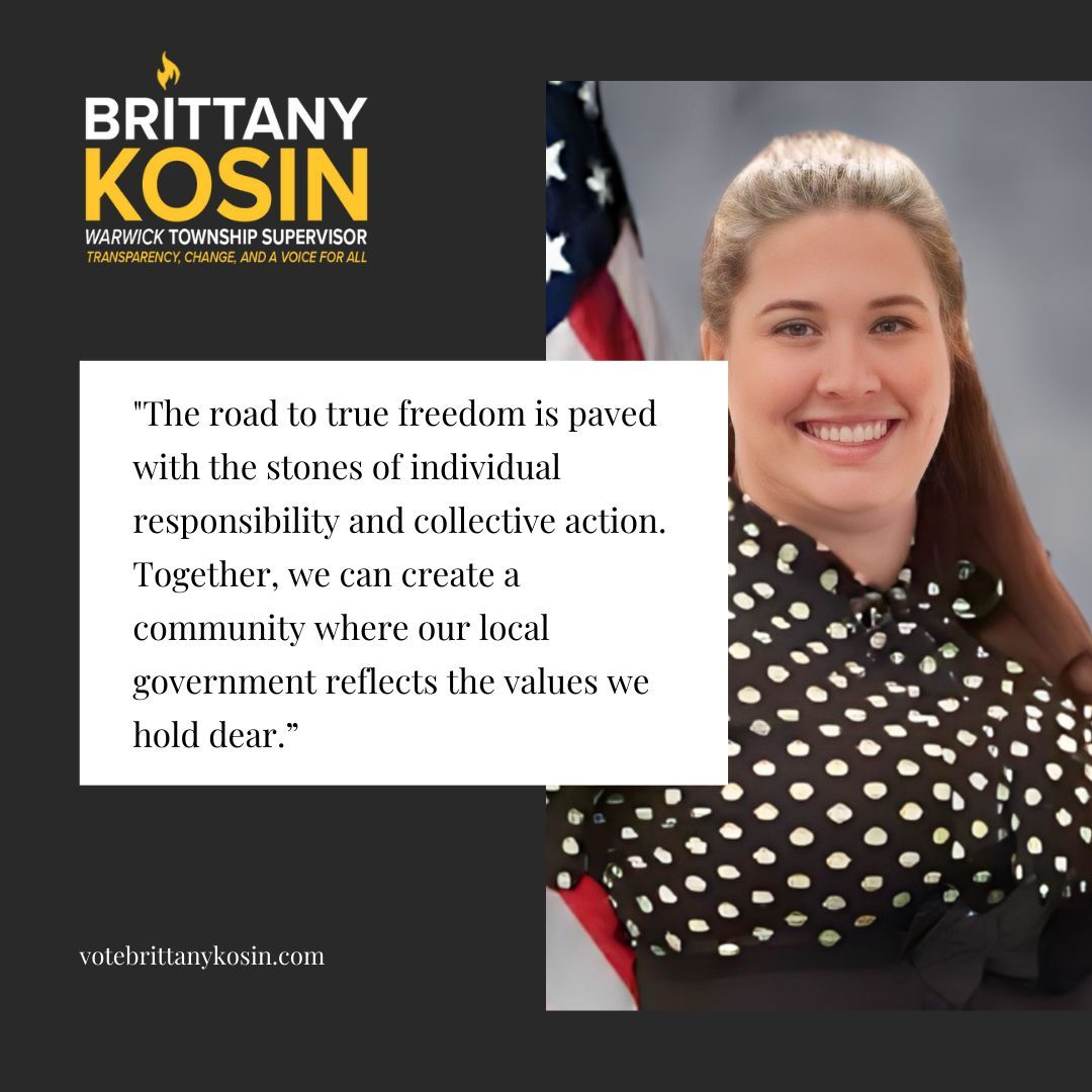 warwickhubpa's tweet photo. The road to true freedom is paved with personal responsibility and collective action! Together, we can build a Warwick where our local government reflects the values we hold dear. Let’s make it happen! 🇺🇸 #VoteKosin #WarwickStrong #FreedomAndValues https://t.co/kPNNDcaXhe
