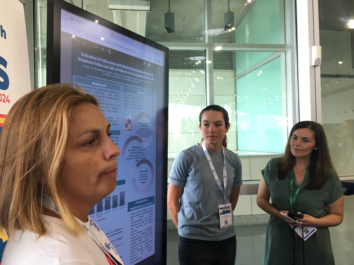 CAvgerinou's tweet image. Excellent poster session chaired by @EllenVlaeyen and Karmele @EuGMSSociety #EuGMS2024 - Maria Nicolaou presented results of a telephone follow up outpatient programme for older people in Greece