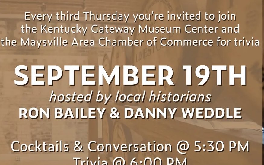Join us for trivia tonight at Kentucky Gateway Museum Center.
#MaysvilleKY