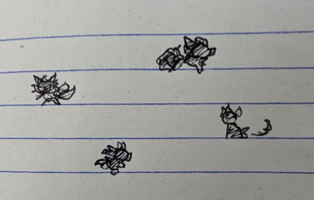 pmdobt's tweet photo. work notebook doodle coming in for day 104! just some lil tiny silhouettes https://t.co/h9KgGkdKyw