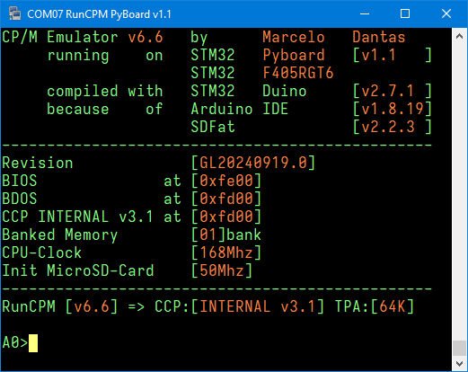 guidol70's tweet image. #STM32 #Pyboard v1.1 bump from #RunCPM v6.1 to v6.6 ;)