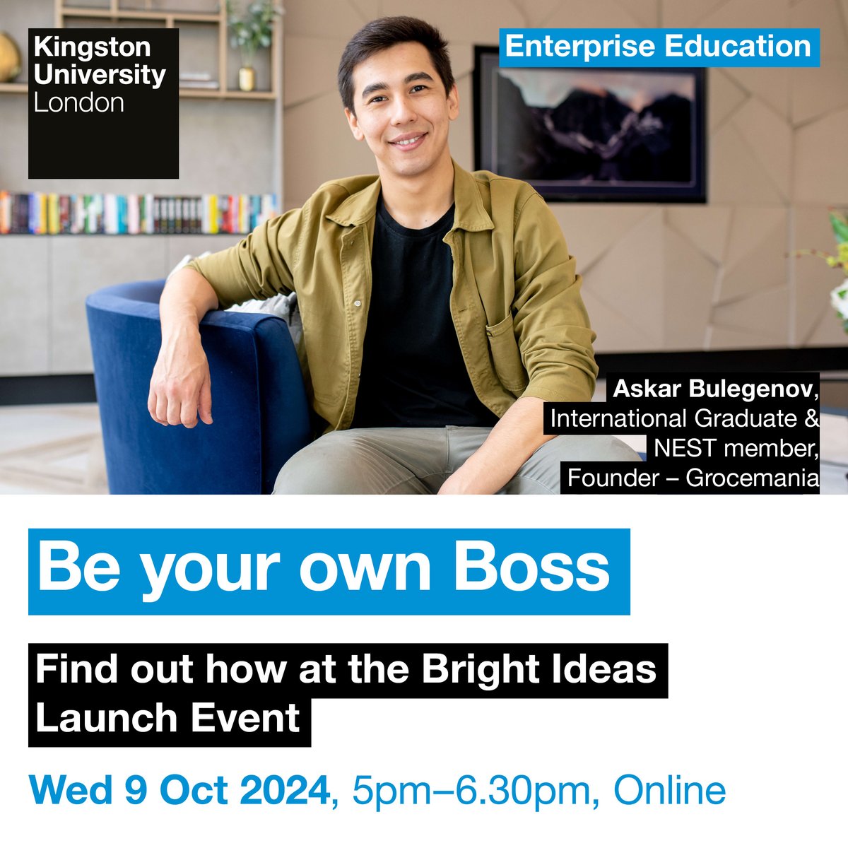 Bright Ideas is back💡

#KingstonUni’s annual ideas competition challenges students to come up with a business and pitch it to investors with the chance to win cash prizes. 🙌

Sign up to this year’s launch event on Wednesday 9th October 👇

events.teams.microsoft.com/event/c32eeb66…