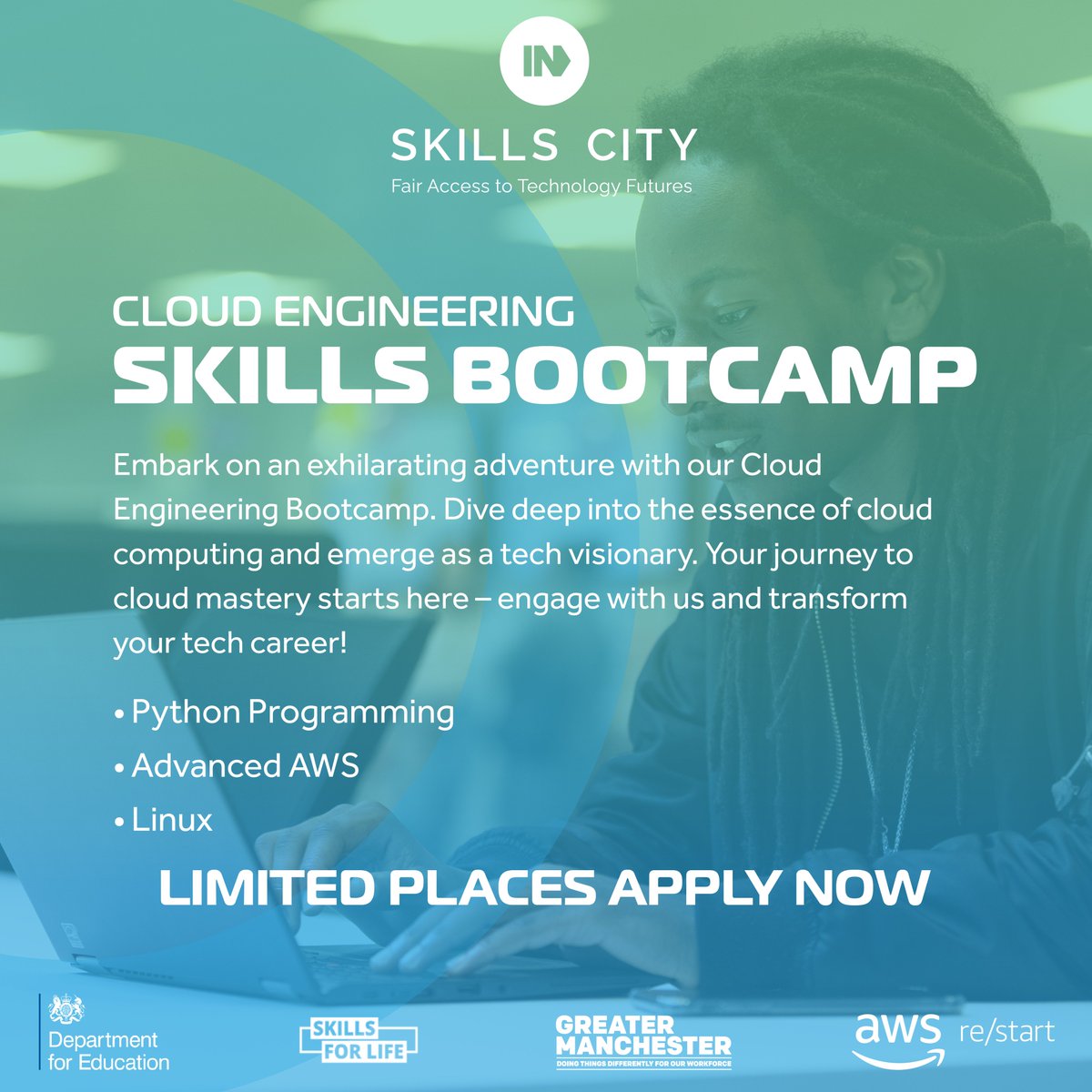 IN4_Group's tweet image. Boost your career with our Cloud Engineering Skills Bootcamp! ☁ Master cloud architecture, networking, and AWS. Apply now!
Greater Manchester residents only. Eligibility:
19+ years old
Right to live and work in the UK
Apply now!
apply.skills-city.com