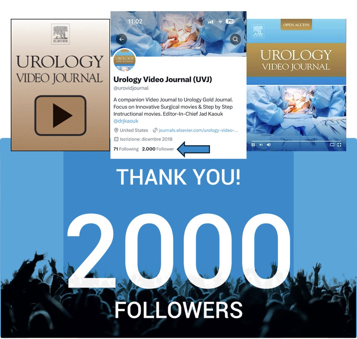 Urology Video Journal (UVJ) (@urovidjournal) on Twitter photo We are thrilled to share with you that we just reached 2000 followers on X! 🎉
Thanks to all of you!
Keep following and contributing to the growth of the <a href="/urovidjournal/">Urology Video Journal (UVJ)</a>!
<a href="/drjkaouk/">Dr. J. Kaouk</a> <a href="/NicolasSoputro/">Nicolas Soputro</a> <a href="/DrLenfant/">Louis Lenfant</a> <a href="/RicBertolo/">𝙍𝙞𝙘𝙘𝙖𝙧𝙙𝙤 𝘽𝙚𝙧𝙩𝙤𝙡𝙤 MD PhD</a> We are thrilled to share with you that we just reached 2000 followers on X! 🎉
Thanks to all of you!
Keep following and contributing to the growth of the <a href="/urovidjournal/">Urology Video Journal (UVJ)</a>!
<a href="/drjkaouk/">Dr. J. Kaouk</a> <a href="/NicolasSoputro/">Nicolas Soputro</a> <a href="/DrLenfant/">Louis Lenfant</a> <a href="/RicBertolo/">𝙍𝙞𝙘𝙘𝙖𝙧𝙙𝙤 𝘽𝙚𝙧𝙩𝙤𝙡𝙤 MD PhD</a>