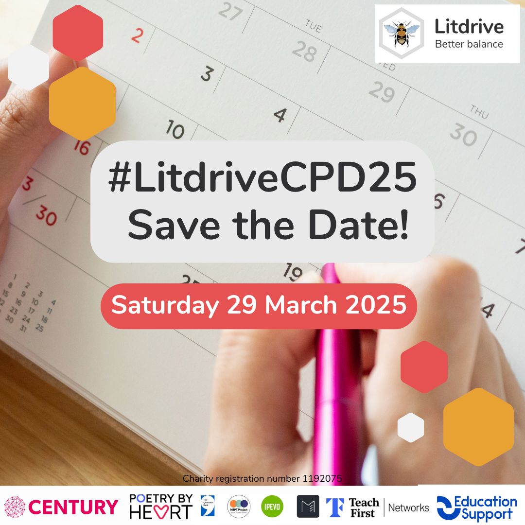 🗓️ #LitdriveCPD25  🗓️

We're excited to reveal that #LitdriveCPD25 will be held at Aston University, Birmingham on Saturday 29 March.  We hope you can be there!

Interested in speaking at this event? Let us know buff.ly/3Z8Rggh 🐝

#LitdriveCPD #TeamEnglish <a href="/Team_English1/">Team English</a>