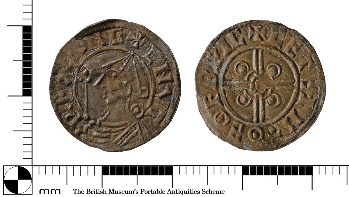 This is a silver Early-Medieval penny of Cnut the Great, struck at York mint by the moneyer Cetel. Cetel is the Anglo-Saxon spelling of the Scandinavian name Ketil. York was the only mint north of the Humber, so tend to be the most common. #FindsFriday finds.org.uk/database/artef…