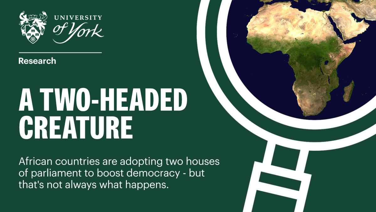 Are bicameral parliaments good for democracy? 🌍

Recent research by Thalia Gerzso <a href="/thaliagrz/">Thalia Gerzso</a> @UniYorkPolitics, investigates the reason behind this resurgence in African countries, and suggests otherwise.

Find out more <a href="/ConversationUK/">The Conversation</a>: bit.ly/3BaXfao #YorkResearch
