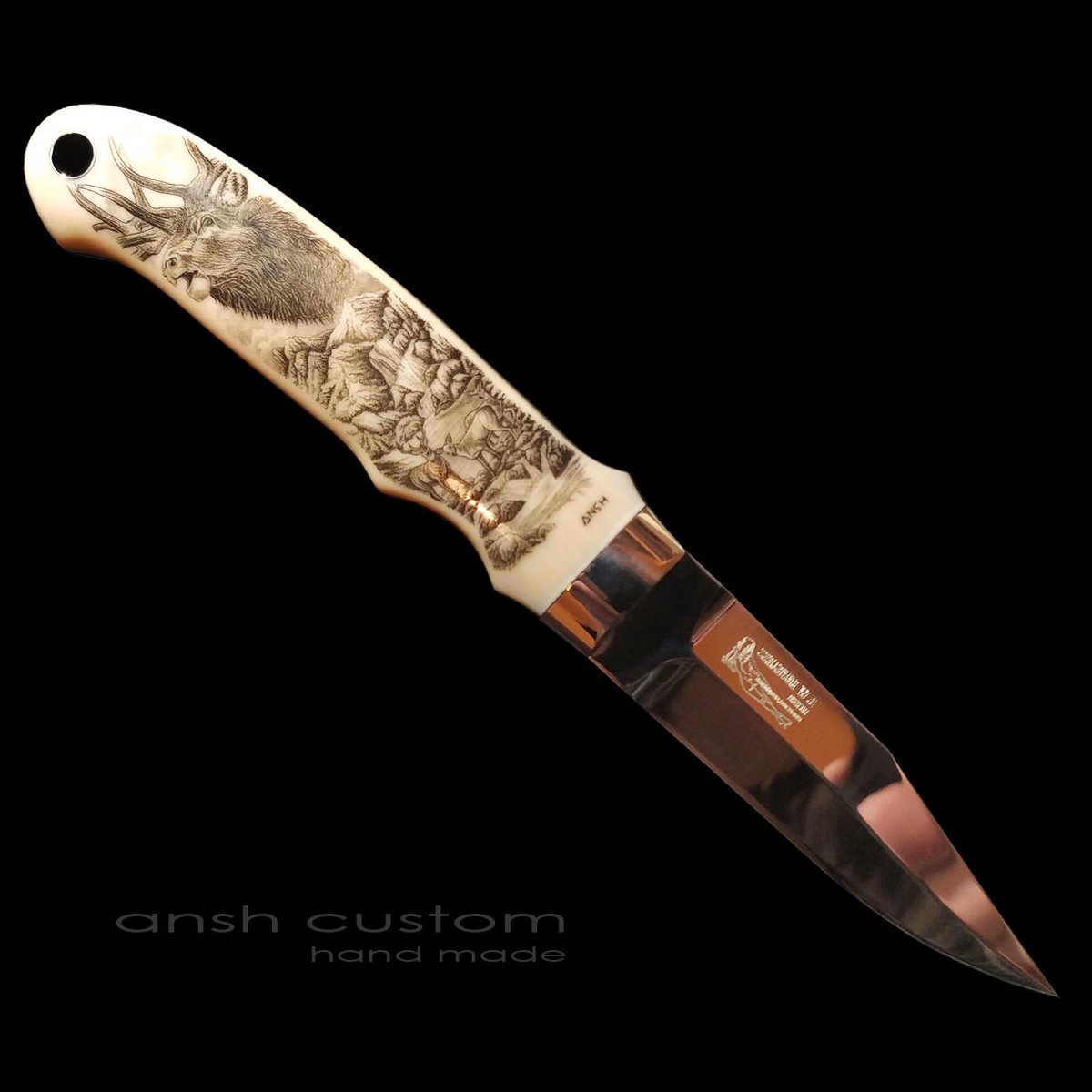 "Deer spirit". scrimshaw on the handle of a Bob Loveless knife. handmade. in a single copy. is in a private collection

#ansh_custom #scrimshaw #bulino #engraving #knife #knives #collection #deer #hunter #handmade #bobloveless #singlecopy #wild_west