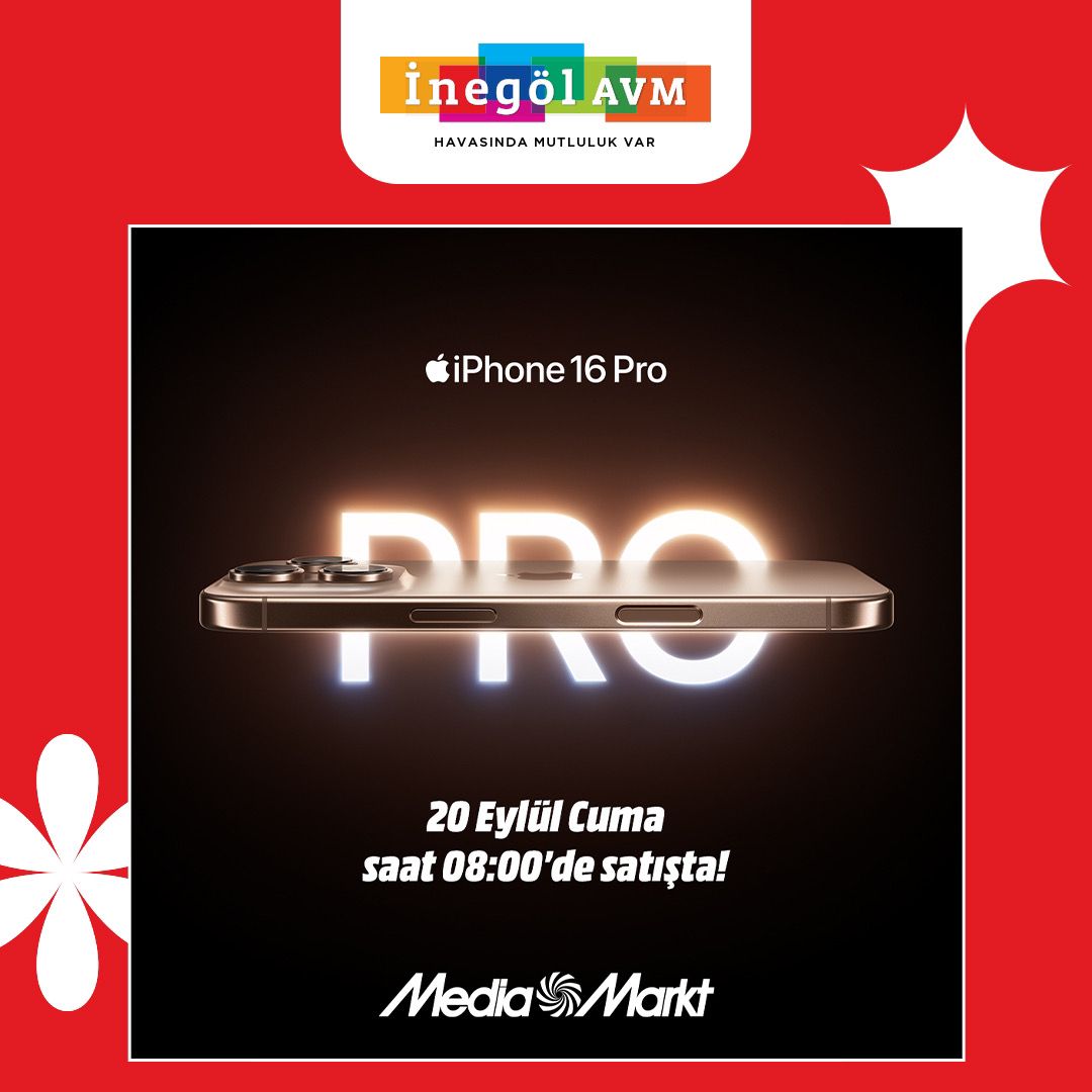 inegolAVM's tweet image. Yeni iPhone&apos;unuzu keşfetmeye hazır mısınız? 🎉

20 Eylül Cuma günü saat 08:00 itibarıyla İnegöl AVM Media Markt&apos;ta sizleri bekliyoruz.

#iPhone16 #RenklerinDünyası