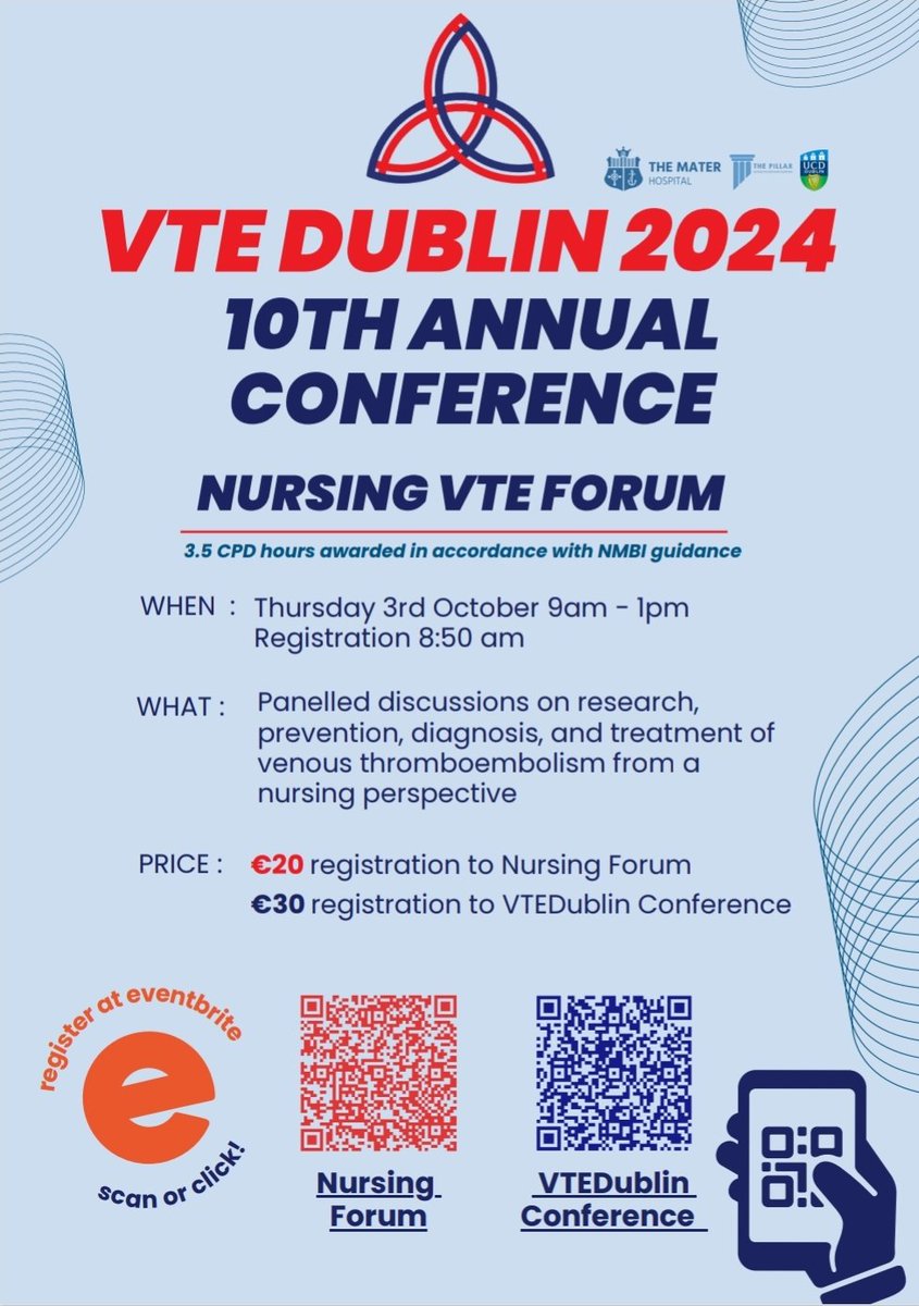 Sarah Garvey (@stmgarvey) on Twitter photo 2 weeks to go! Final few seats remaining to this great morning of learning all about VTE. Programme & QR codes attached! #VTEDublin24 <a href="/oleary_catriona/">Catriona O'Leary</a> <a href="/MarytBoyle3/">Mary Boyle</a> <a href="/lidhy_anita/">Lidhysolomon</a> <a href="/emilyannebury/">Emilybury</a> <a href="/ThrombosisIrL/">Thrombosis Ireland</a> <a href="/stjamesdublin/">St James's Hospital</a> <a href="/svuh/">St Vincent's University Hospital (SVUH)</a> <a href="/Beaumont_Dublin/">Beaumont Hospital</a> <a href="/HSEDubMidlands/">HSE Dublin and Midlands</a> <a href="/AnpMater/">Mater ANP Group</a> <a href="/AnpMrht/">MRH Tullamore ANP Group</a> 2 weeks to go! Final few seats remaining to this great morning of learning all about VTE. Programme & QR codes attached! #VTEDublin24 <a href="/oleary_catriona/">Catriona O'Leary</a> <a href="/MarytBoyle3/">Mary Boyle</a> <a href="/lidhy_anita/">Lidhysolomon</a> <a href="/emilyannebury/">Emilybury</a> <a href="/ThrombosisIrL/">Thrombosis Ireland</a> <a href="/stjamesdublin/">St James's Hospital</a> <a href="/svuh/">St Vincent's University Hospital (SVUH)</a> <a href="/Beaumont_Dublin/">Beaumont Hospital</a> <a href="/HSEDubMidlands/">HSE Dublin and Midlands</a> <a href="/AnpMater/">Mater ANP Group</a> <a href="/AnpMrht/">MRH Tullamore ANP Group</a>