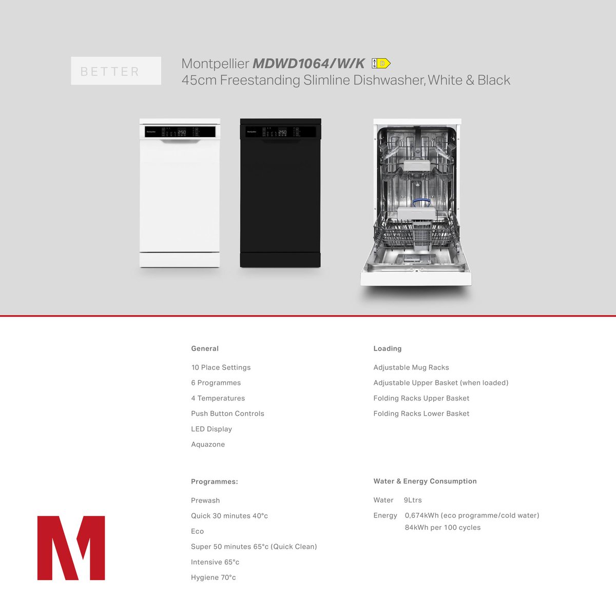 Slimline &amp; Retro are the final 2 lines in the NEW 2024 Montpellier dishwasher range. Here’re the main stats on features, programmes, energy consumption &amp; loading options. Stay tuned for more news on the Aquazone function. #dishwasher #new #range #montpellier