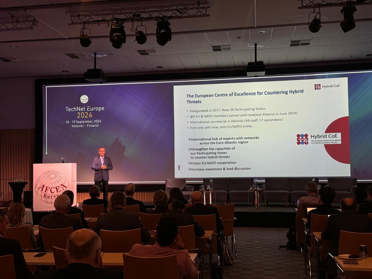 In a keynote speech during the TechNet Europe 2024 yesterday, Hybrid CoE’s expert Dr. Josef Schröfl pointed out that #AI is a double-edged sword that can be weaponized by hostile actors but could also be used to detect and mitigate threats. About the event:eu.eventscloud.com/website/13181/…