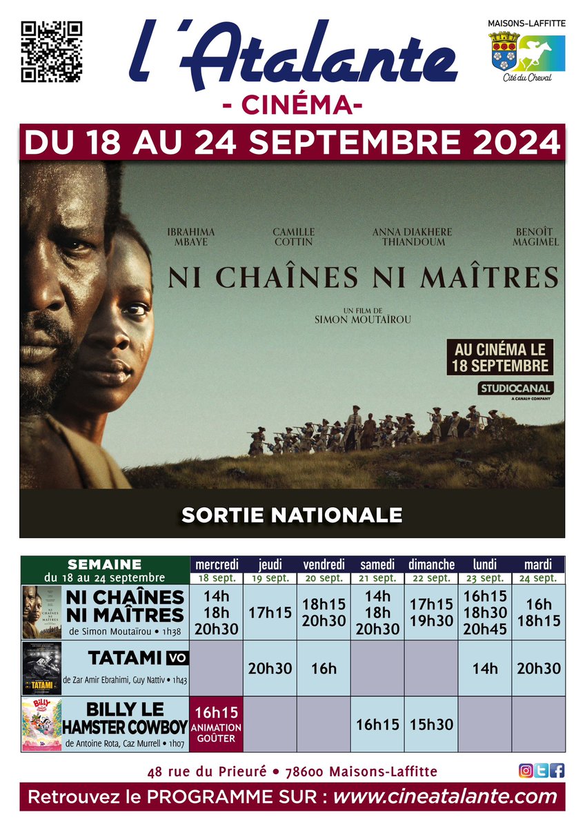 [PROGRAMME]
Deux films en sortie nationale cette semaine dans votre cinéma !
#nichaînesnimaîtres avec Ibrahima Mbaye Tchie, Camille Cottin, Anna Thiandoum et Benoît Magimel, et #billylehamstercowboy d'après les romans de Catharina Valckx.
