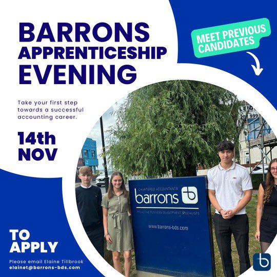 Barrons Leigh on Sea (@barrons_bds) on Twitter photo It's back!
Join us for Barrons Apprenticeship Evening - 14th November 2024!
📍Monometer House, Rectory Grove, Leigh-on-Sea, Essex SS9 2NL
🕛5:30 - 7:30pm
Apply now by emailing elainet@barrons-bds.com
Don’t miss out on this amazing opportunity!
#vacancies #apprenticeships It's back!
Join us for Barrons Apprenticeship Evening - 14th November 2024!
📍Monometer House, Rectory Grove, Leigh-on-Sea, Essex SS9 2NL
🕛5:30 - 7:30pm
Apply now by emailing elainet@barrons-bds.com
Don’t miss out on this amazing opportunity!
#vacancies #apprenticeships