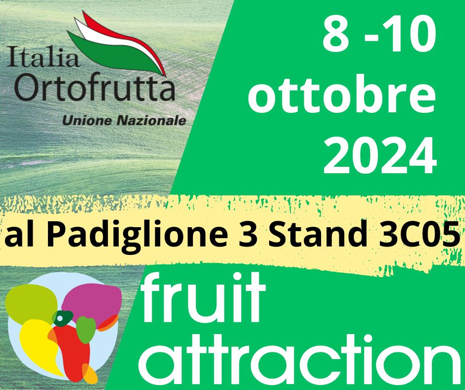 Italia Ortofrutta sarà presente a Fruit Attraction 
dall' 8 al 10 ottobre 2024 al padiglione 3 stand 3C05 insieme alle O.P.: 
APOC O.P., Arcadia, Biop, BioSikelia, CAI, CIO, O.P. Ortofrutticola Jonica, LaCollettiva, Lagnasco Group, OPOA Marsia, Ortolanda, Pontinatura.