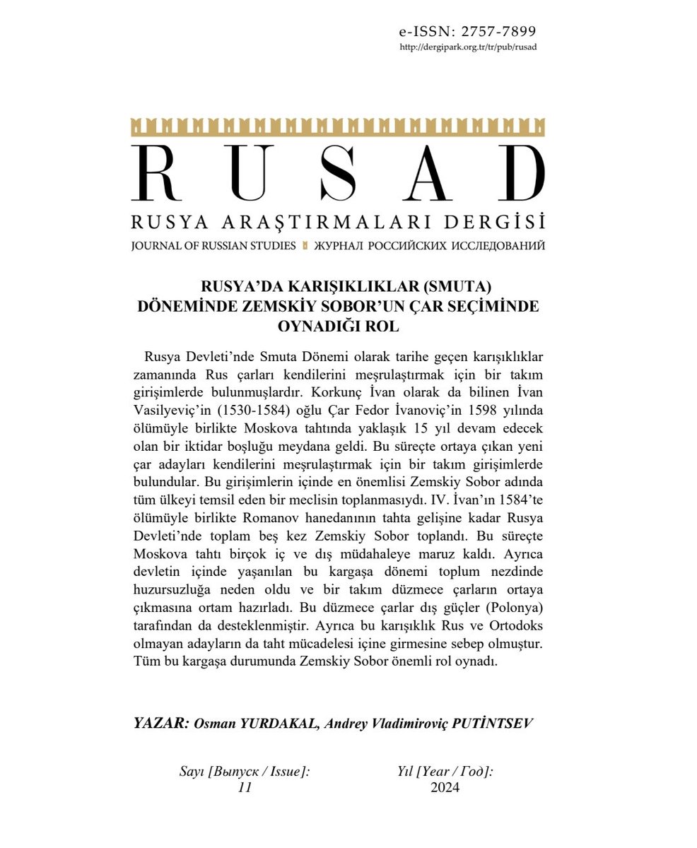 RUSAD_tr's tweet photo. Rusya Araştırmaları Dergisi-RUSAD'ın 2024/11. Sayısı https://t.co/CCd3TcROeO
