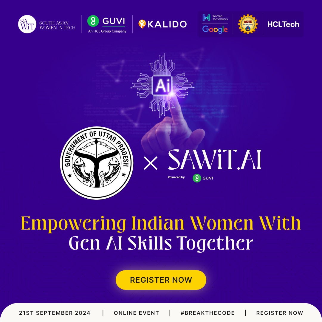 SAWiT (@sawit_network) on Twitter photo In collaboration with the <a href="/UPGovt/">Government of UP</a>, we're making history by empowering half a million Indian women with transformative Gen AI knowledge.
Register Now: bit.ly/3XZcCMk
<a href="/Samanthaprabhu2/">Samantha</a> <a href="/guviofficial/">HCL GUVI</a> <a href="/Student_Tribe/">Student Tribe</a> <a href="/getkalido/">Kalido</a> <a href="/WomenTechmakers/">Women Techmakers</a> <a href="/hcltech/">HCLTech</a>
#BreaktheCode In collaboration with the <a href="/UPGovt/">Government of UP</a>, we're making history by empowering half a million Indian women with transformative Gen AI knowledge.
Register Now: bit.ly/3XZcCMk
<a href="/Samanthaprabhu2/">Samantha</a> <a href="/guviofficial/">HCL GUVI</a> <a href="/Student_Tribe/">Student Tribe</a> <a href="/getkalido/">Kalido</a> <a href="/WomenTechmakers/">Women Techmakers</a> <a href="/hcltech/">HCLTech</a>
#BreaktheCode