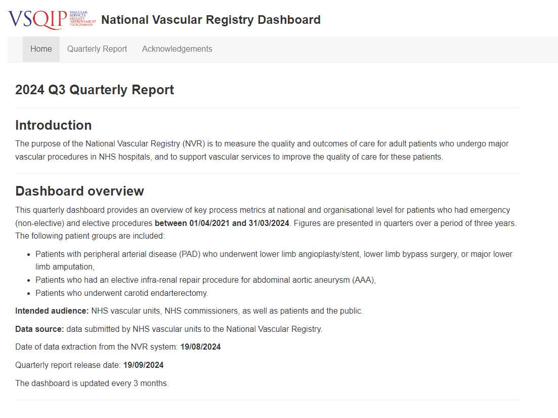 VSQIP (@vsqip_news) on Twitter photo The 3rd quarterly NVR report is out today! It provides Trust-level data on process metrics for procedures performed between 01/04/2021 and 31/03/2024. Access the dashboard and download a PDF here: vsqip.org.uk/data/
<a href="/VSGBI/">Vascular Society</a> <a href="/BSIR_News/">The British Society of Interventional Radiology</a> <a href="/vasgbi/">VASGBI</a> <a href="/vascularnurses/">SVN (Society of Vascular Nurses)</a> <a href="/adpherwani/">Arun Pherwani</a>
📷 The 3rd quarterly NVR report is out today! It provides Trust-level data on process metrics for procedures performed between 01/04/2021 and 31/03/2024. Access the dashboard and download a PDF here: vsqip.org.uk/data/
<a href="/VSGBI/">Vascular Society</a> <a href="/BSIR_News/">The British Society of Interventional Radiology</a> <a href="/vasgbi/">VASGBI</a> <a href="/vascularnurses/">SVN (Society of Vascular Nurses)</a> <a href="/adpherwani/">Arun Pherwani</a>
📷
