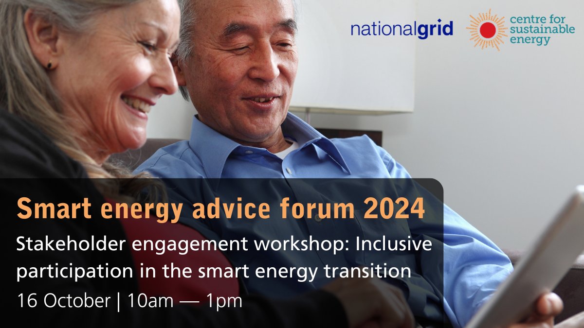 CSE (@hellocse) on Twitter photo Share your insights to inform a more inclusive energy transition.
We’re bringing together advice orgs and industry professionals in a workshop co-hosted by <a href="/nationalgrid/">National Grid</a> Electricity Distribution.
16 Oct | Bristol Old Vic or online
Sign up here👇
eventbrite.co.uk/e/national-gri… Share your insights to inform a more inclusive energy transition.
We’re bringing together advice orgs and industry professionals in a workshop co-hosted by <a href="/nationalgrid/">National Grid</a> Electricity Distribution.
16 Oct | Bristol Old Vic or online
Sign up here👇
eventbrite.co.uk/e/national-gri…