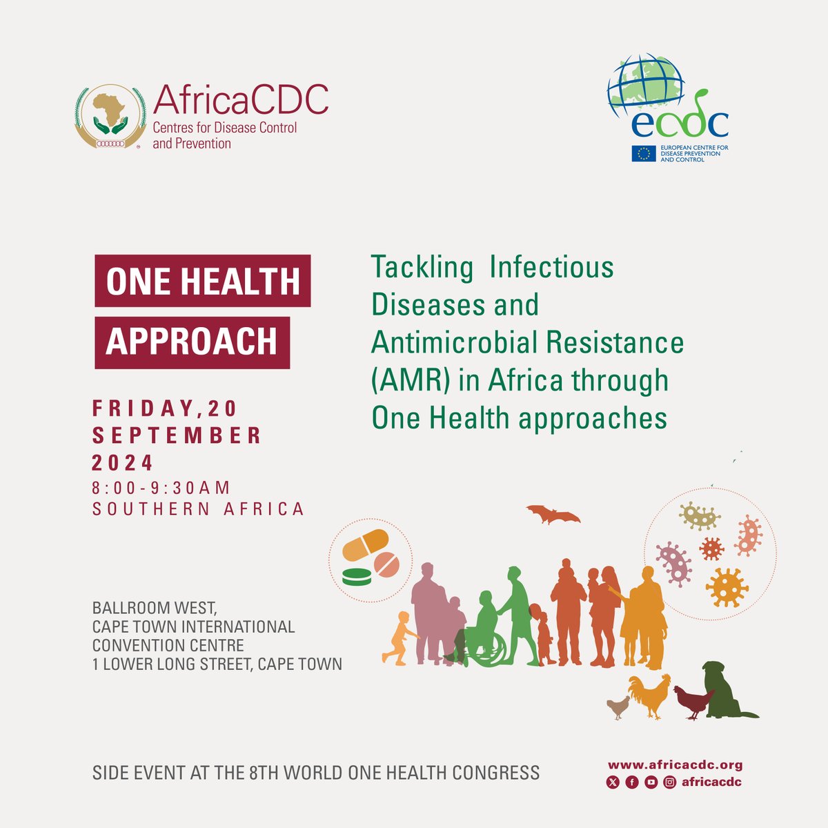 Participation by <a href="/AfricaCDC/">Africa CDC</a> at the 8th World One Health Congress in Cape Town highlights the AU’s commitment to preventing pandemics through a unified One Health approach. #ECDC