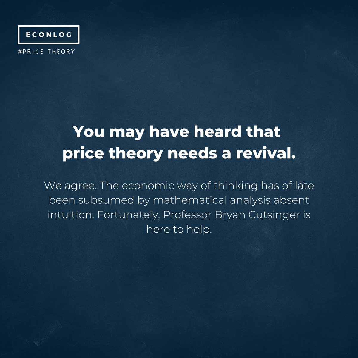 Econlib's tweet image. Ever ask yourself, does 💸 price theory need a revival?

Introducing EconLog #PriceTheory with @BryanPCutsinger! In this interactive Econlog Series, Cutsinger will explore one new price theory question each month.

Learn more at 🔗 ow.ly/qUM350Tqjp7

#Econlog #Economics