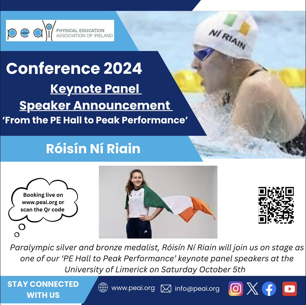 📢 We are delighted to announce our first panellist for our "From the PE Hall to Peak Performance" panel discussion on Saturday 5th October at our conference...
 Róisín Ní Riain, Paralympic swimming Silver and Bronze winner in Paris 2024 <a href="/ParalympicsIRE/">Paralympics Ireland</a> (1/2)