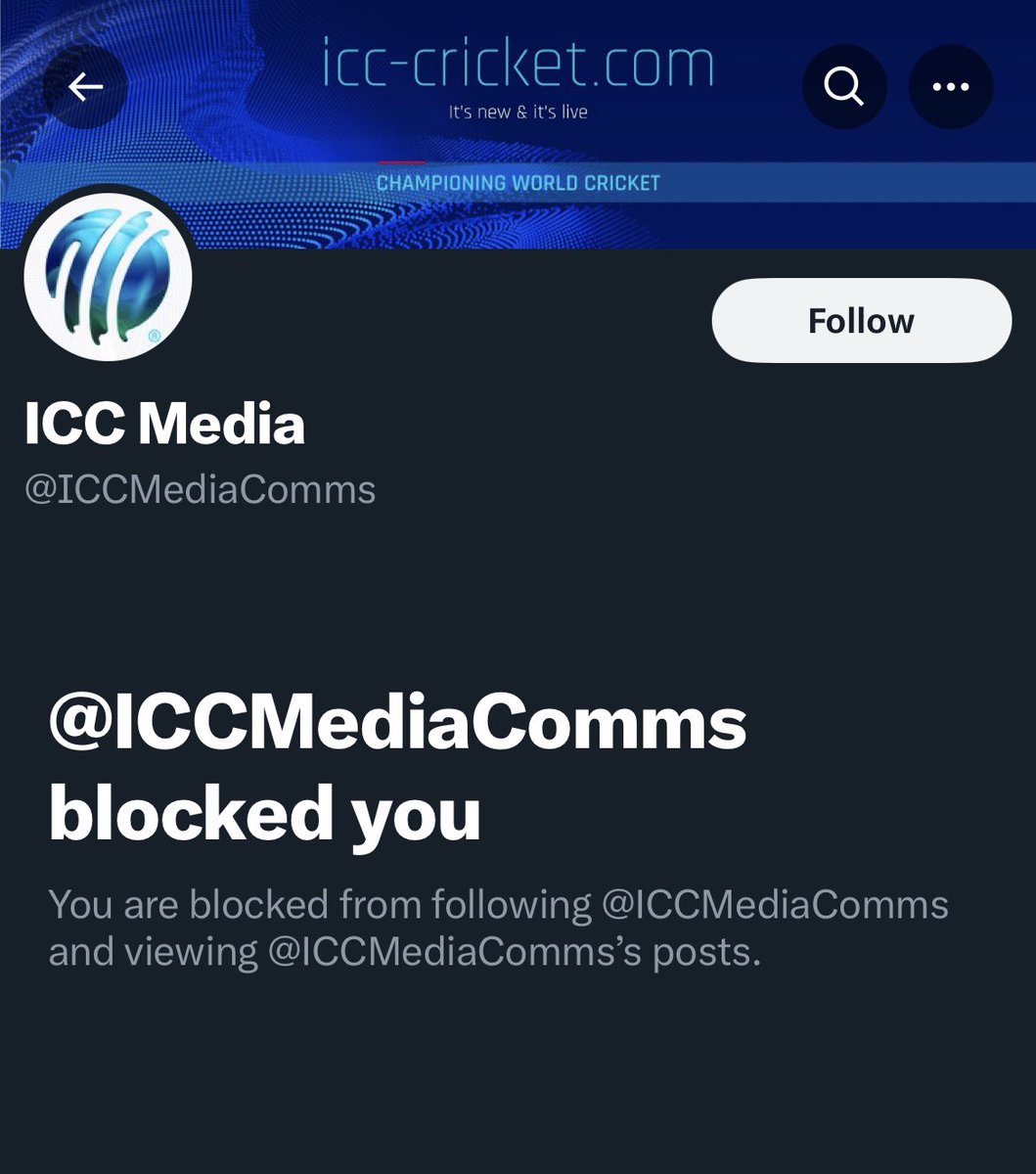 Genuinely always happy to contribute to the conversation around cricket and the fan experience (but will be checking the data retention carefully - haven’t provided my email for an ICC event in years), but still confused as to why I’m  blocked by the ICC media account 🤷🏽‍♀️